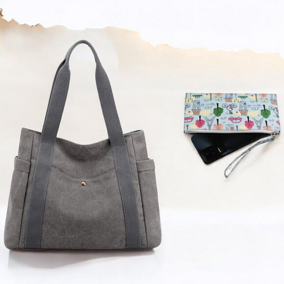 Canvas Women Tote Shoulder Bag Casual Retro Top Handle Satchel Handbags - Picture 2 of 7